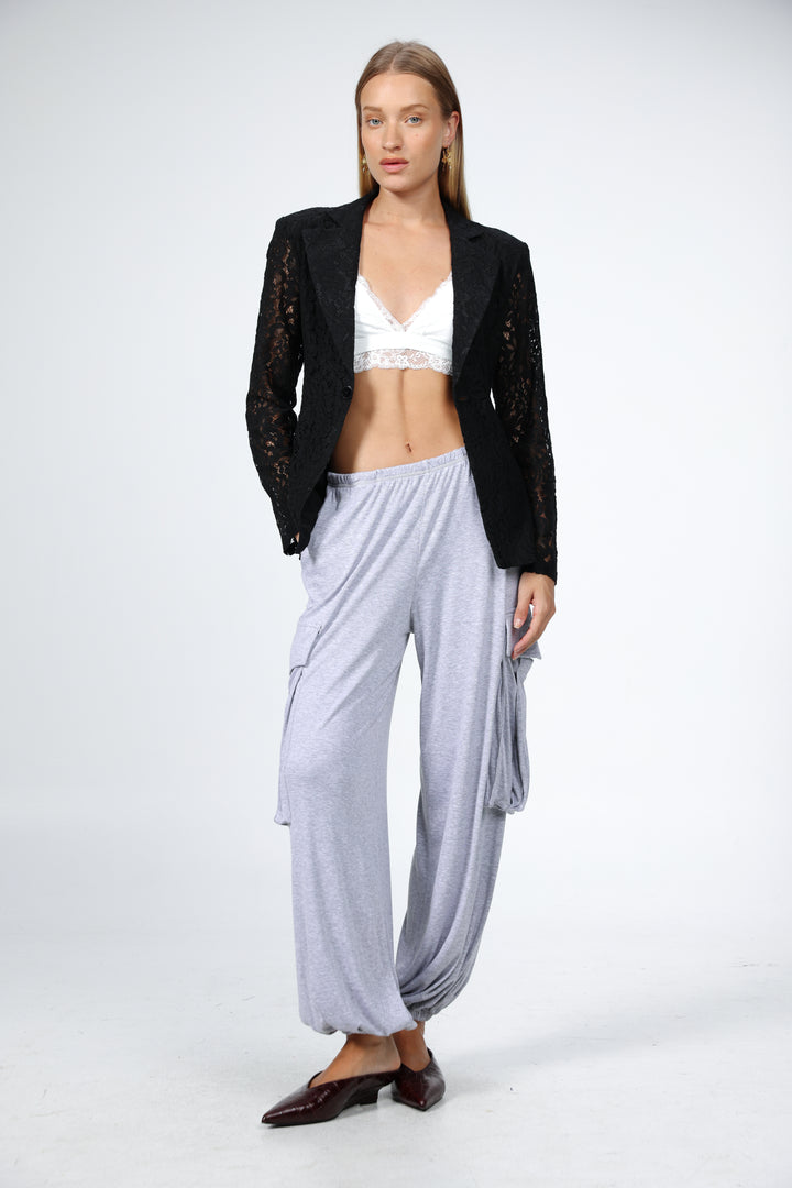 Woman Black Lace Blazer