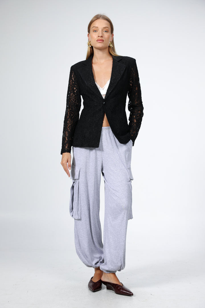 Woman Black Lace Blazer
