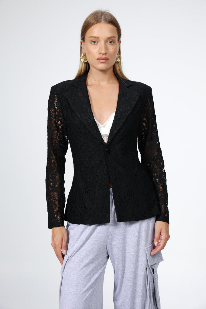 Woman Black Lace Blazer