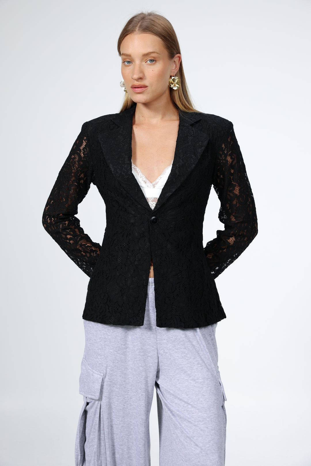 Woman Black Lace Blazer
