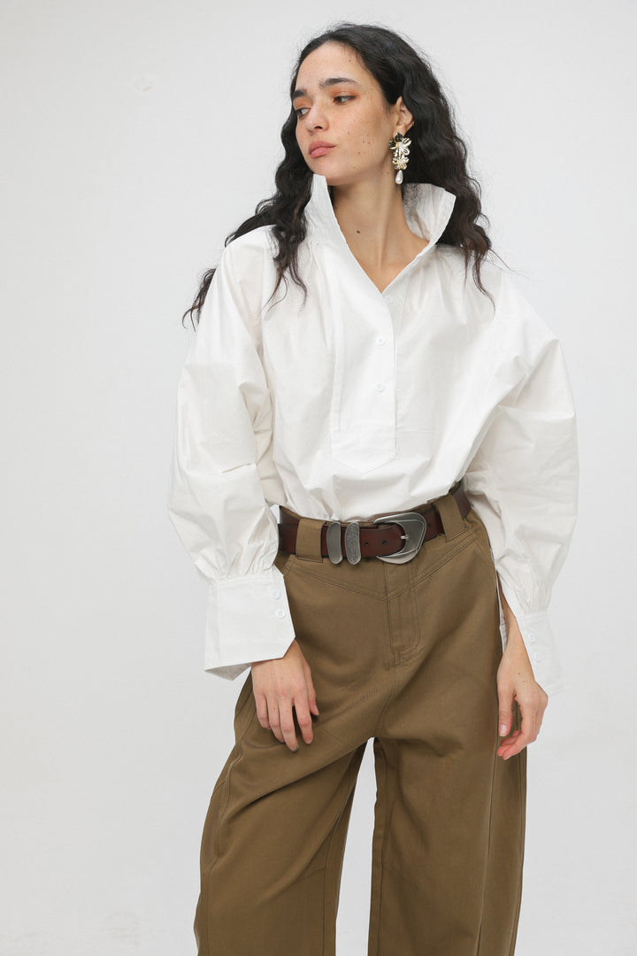 Volume White Balloon Blouse