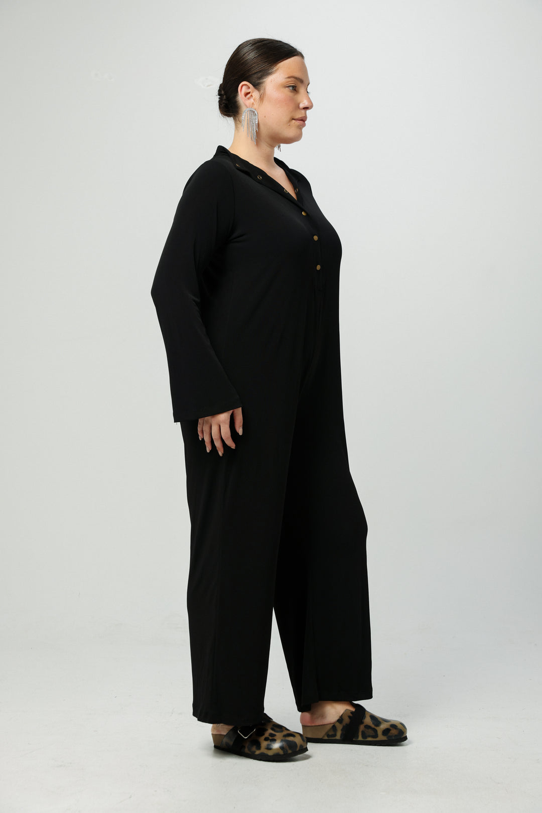 Snaps Brown Wide Jumpsuit