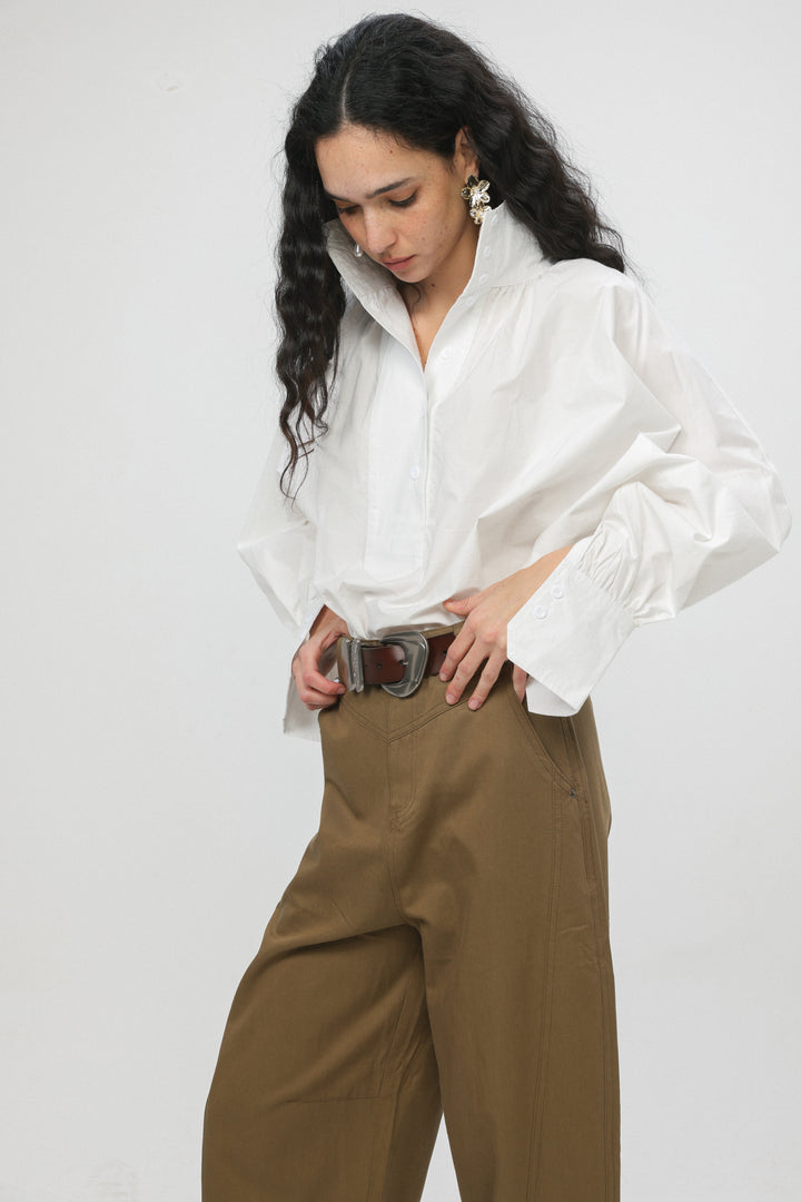 Volume White Balloon Blouse