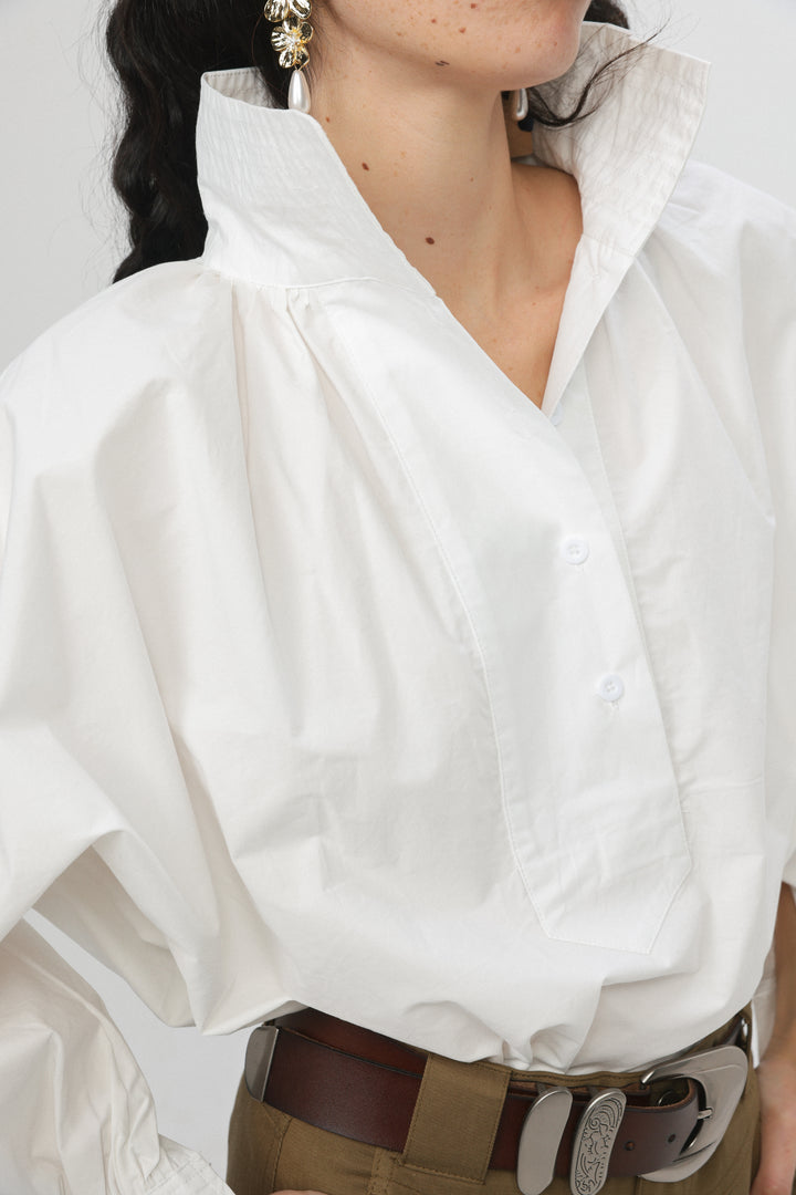 Volume White Balloon Blouse