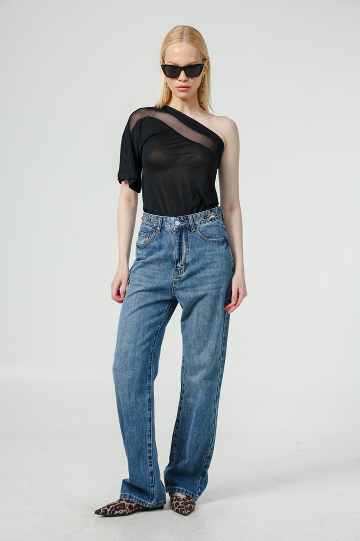 Treat Black One Shoulder Top