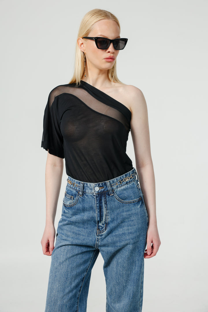 Treat Black One Shoulder Top