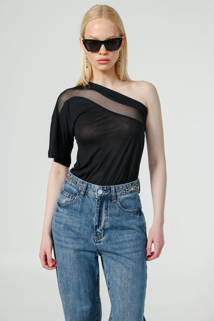 Treat Black One Shoulder Top