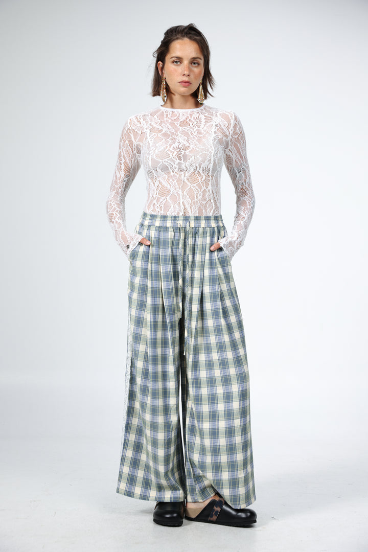 Blue Checkered Wide Bottoms