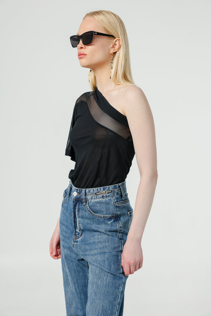 Treat Black One Shoulder Top