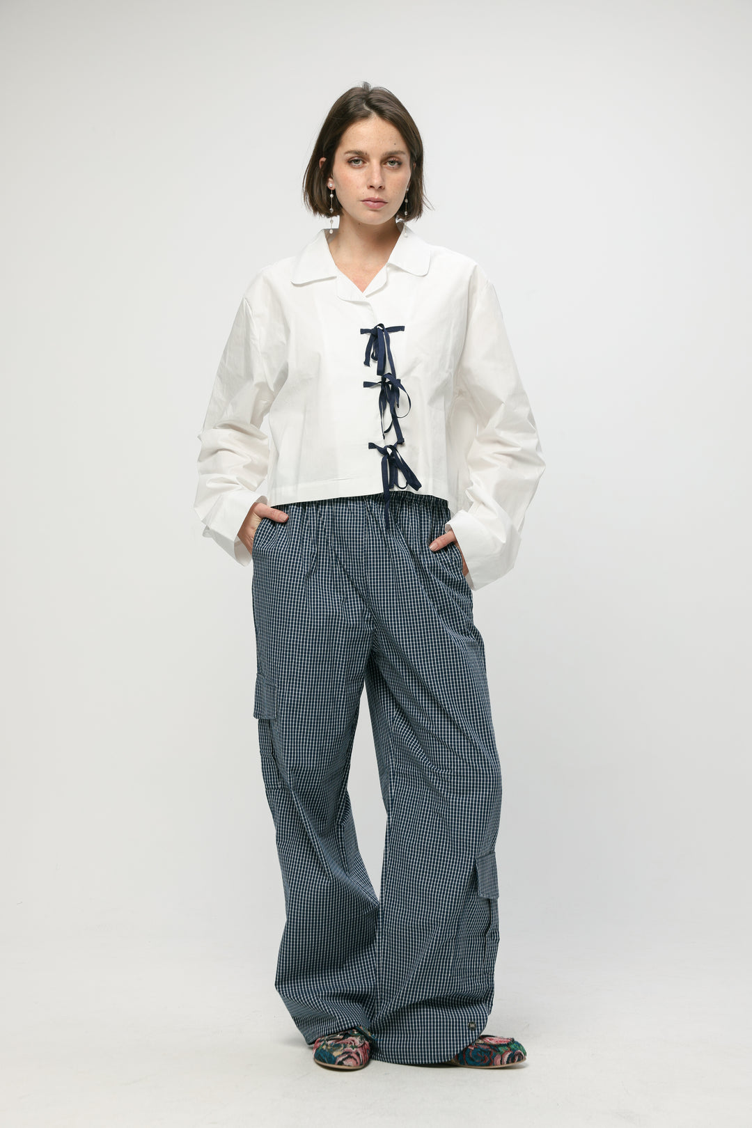 Checked Cargo Navy Bottoms
