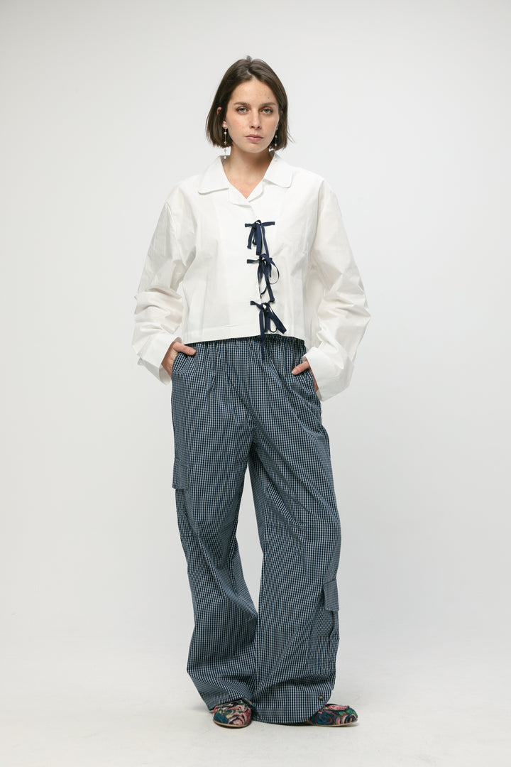 Checked Cargo Navy Bottoms