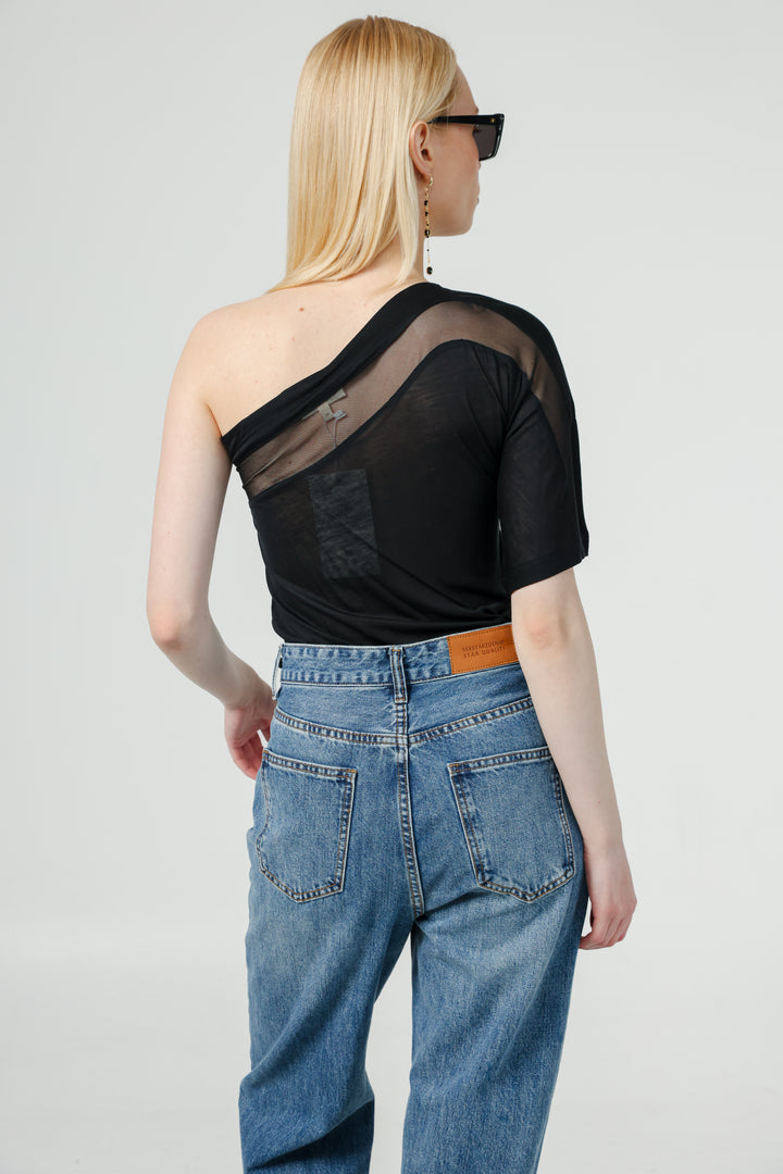 Treat Black One Shoulder Top