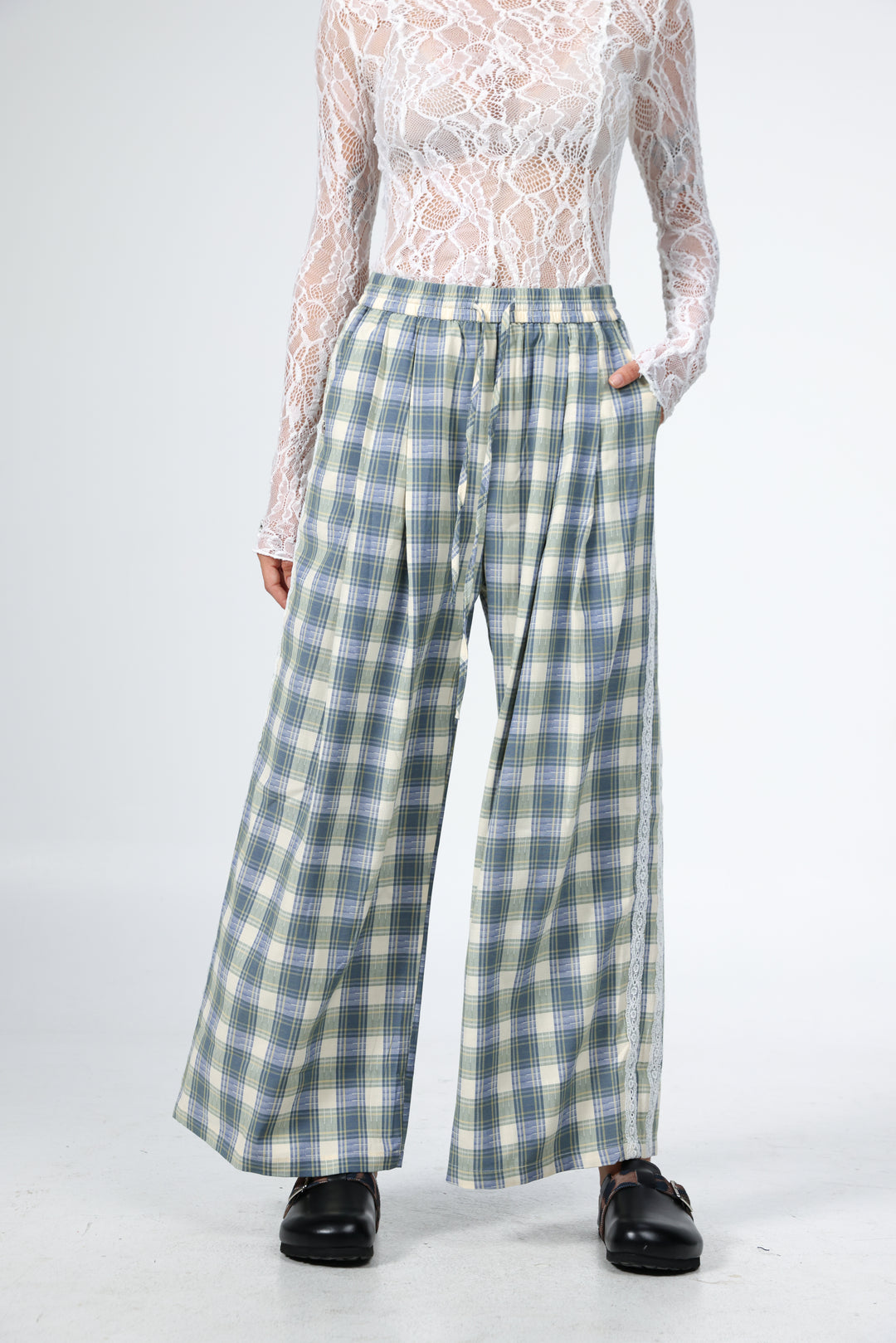 Blue Checkered Wide Bottoms