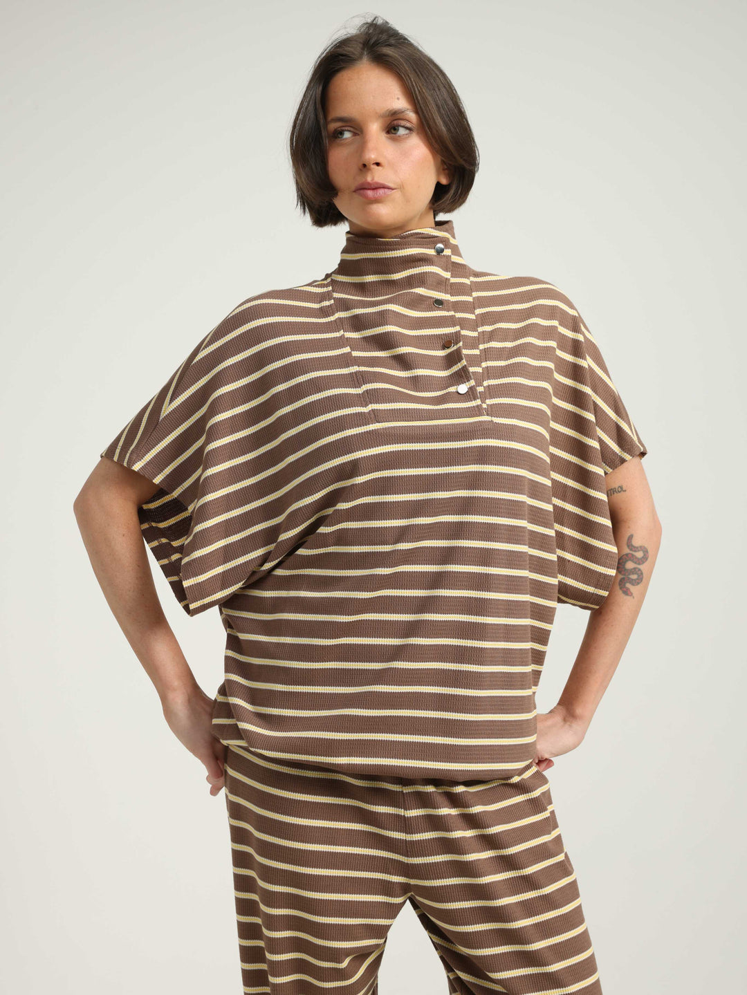 Must Brown Striped Polo