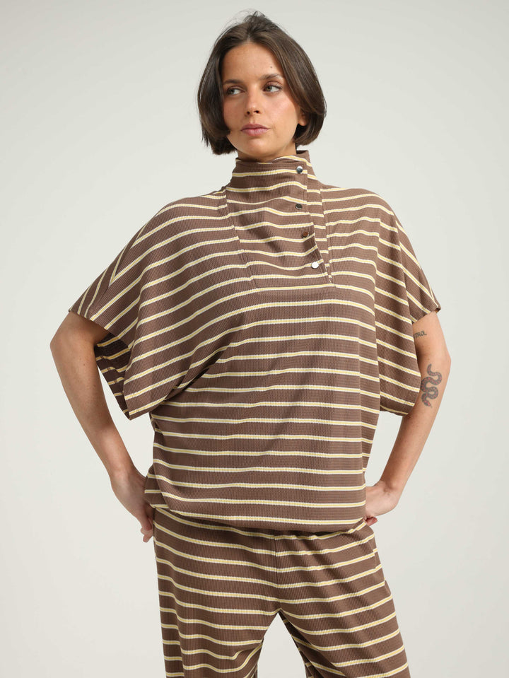 Must Brown Striped Polo