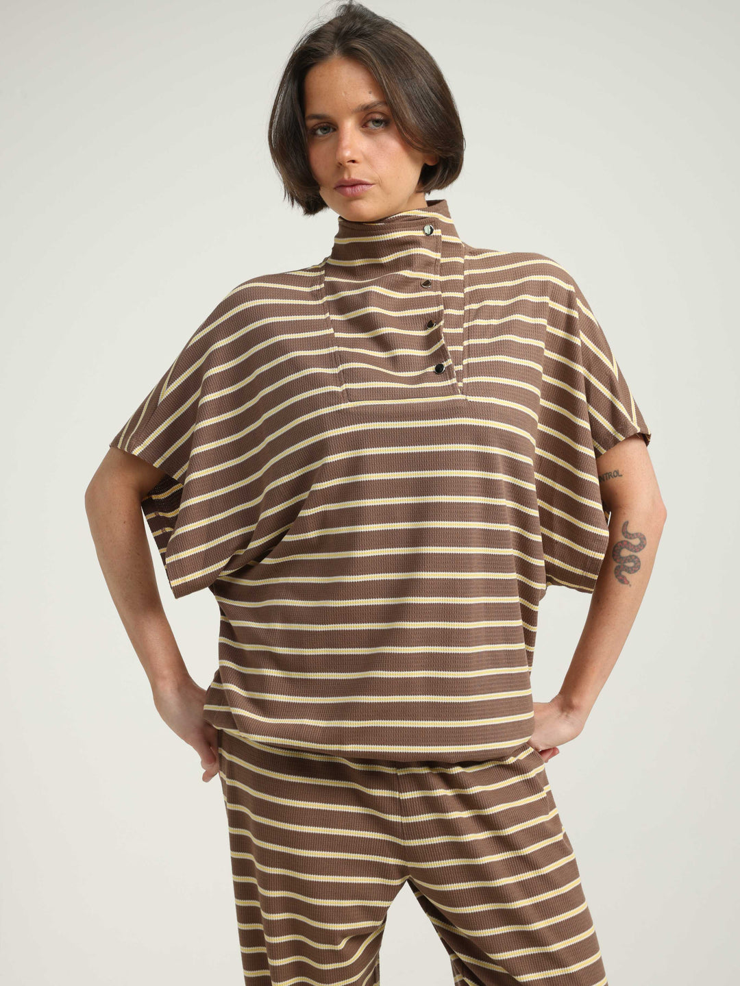 Must Brown Striped Polo