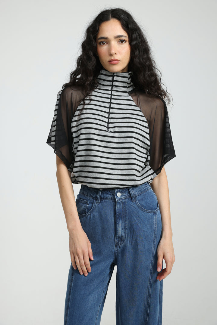 Markid Grey Striped Polo