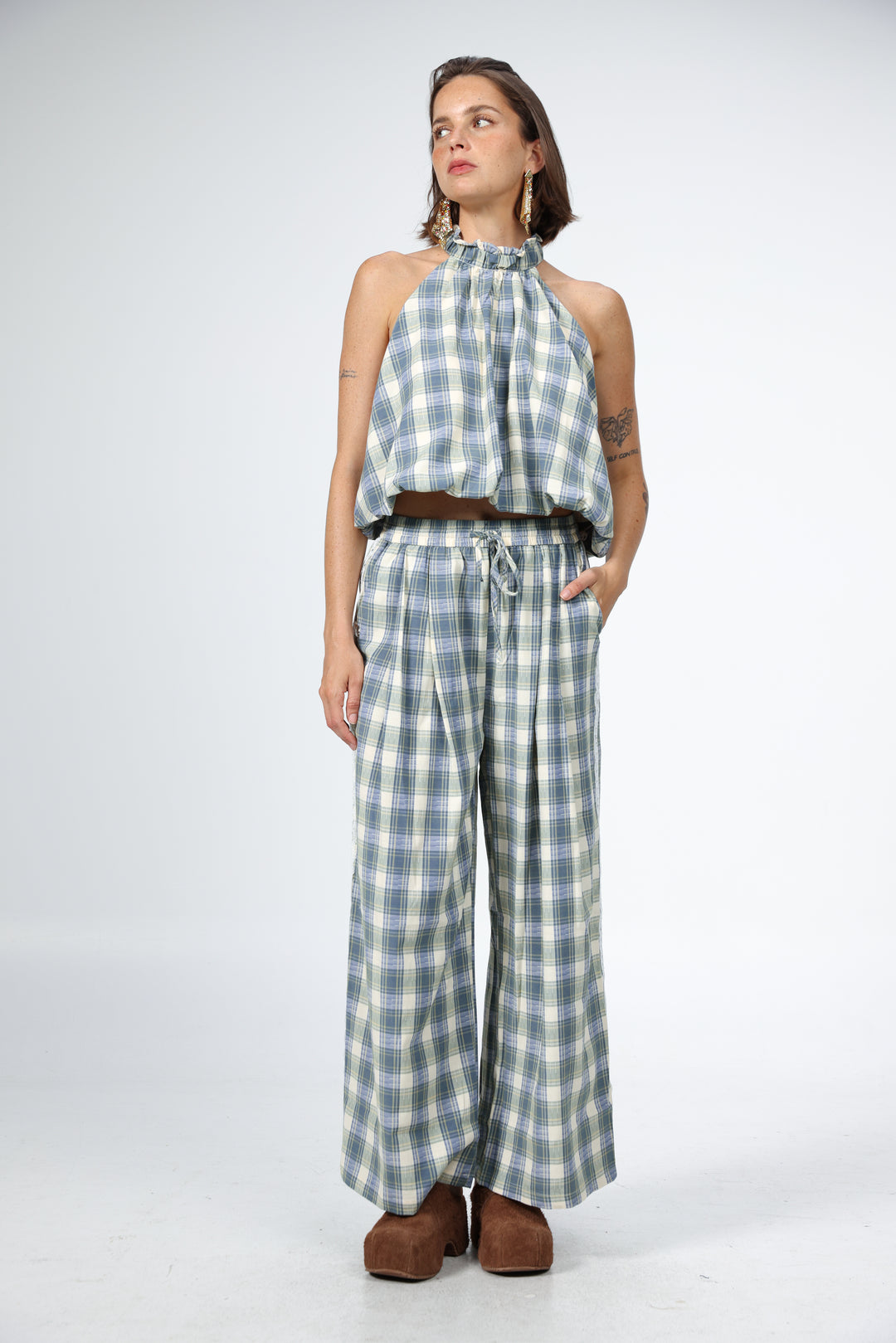 Blue Checkered Halter Tank