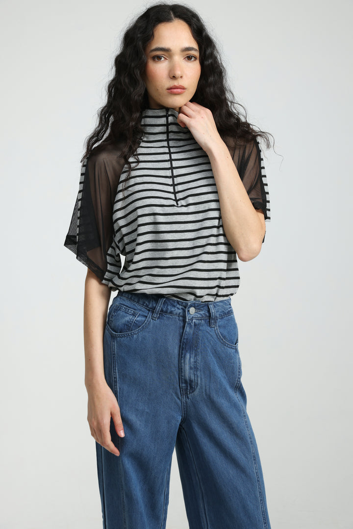 Markid Grey Striped Polo