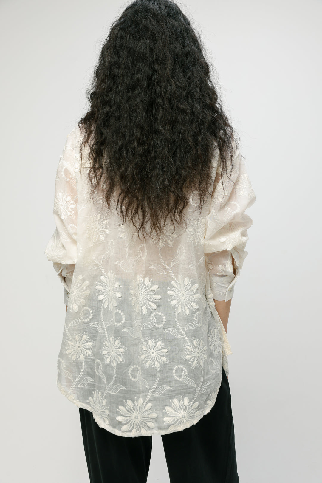 Pockets Cream Floral Buttoned Shirt