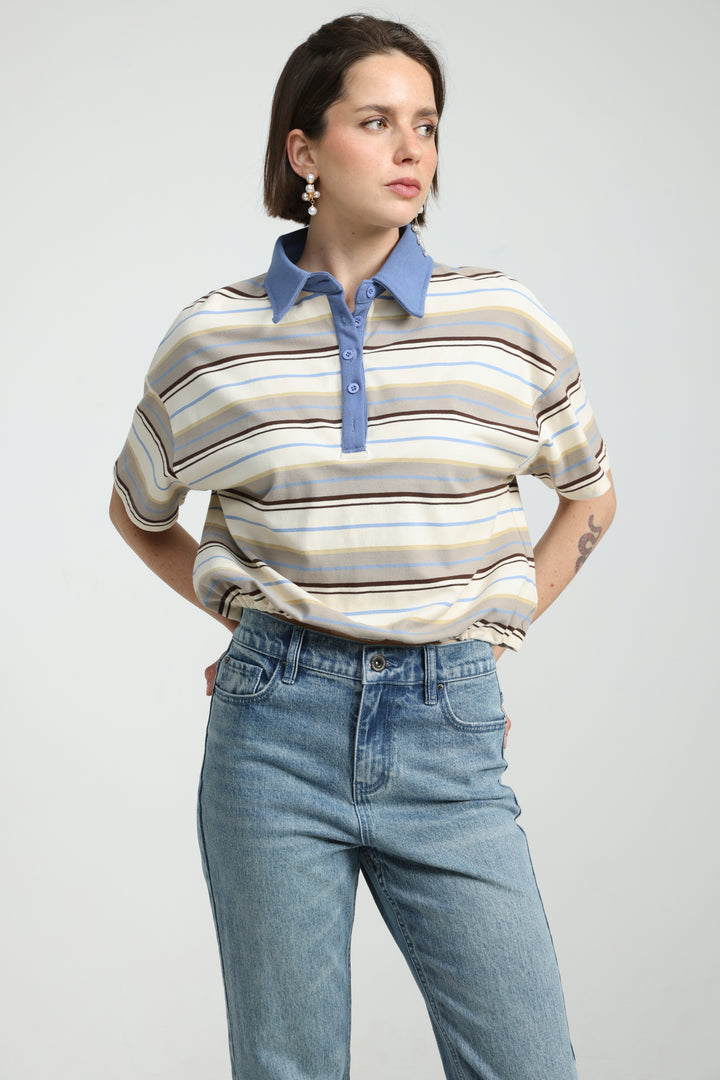 Sound Beige Striped Polo