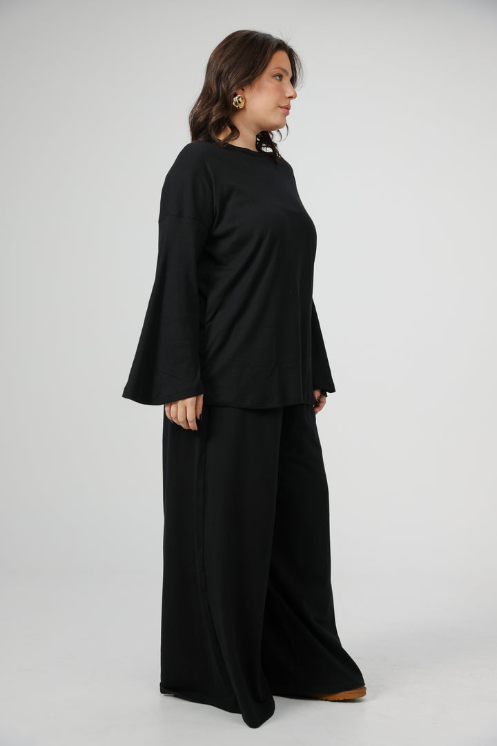 Clean06 Black Rib Boyfriend Shirt