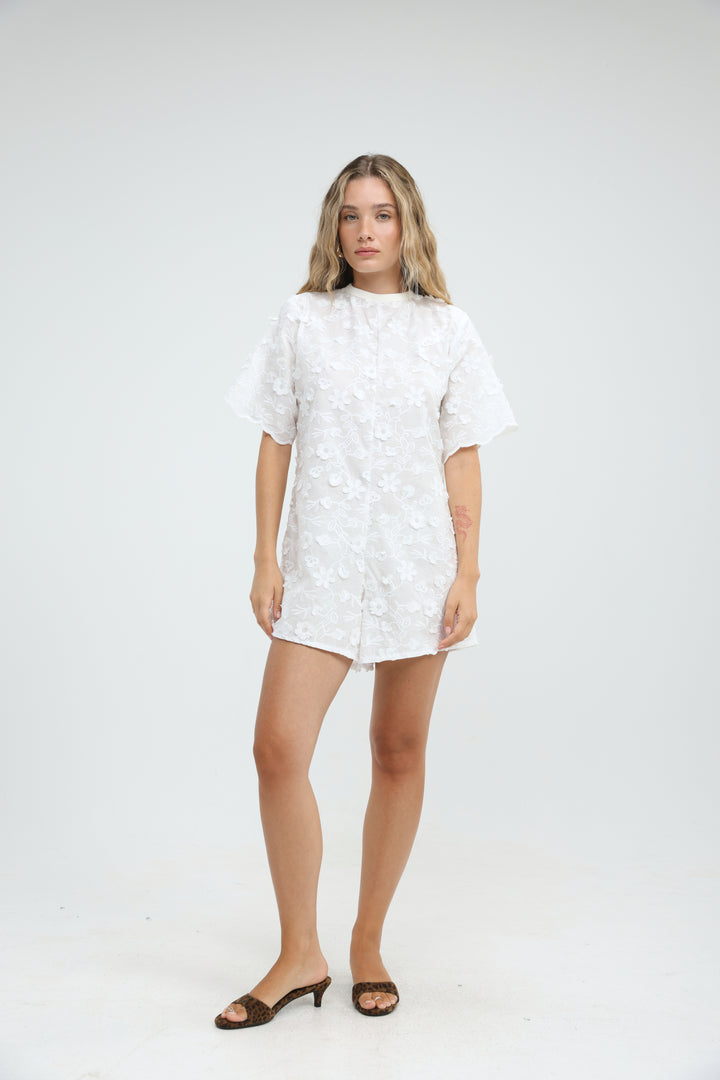 Floral Embroidery White Jumpsuit