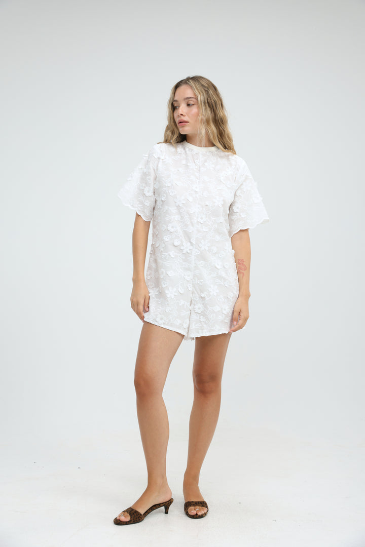Floral Embroidery White Jumpsuit
