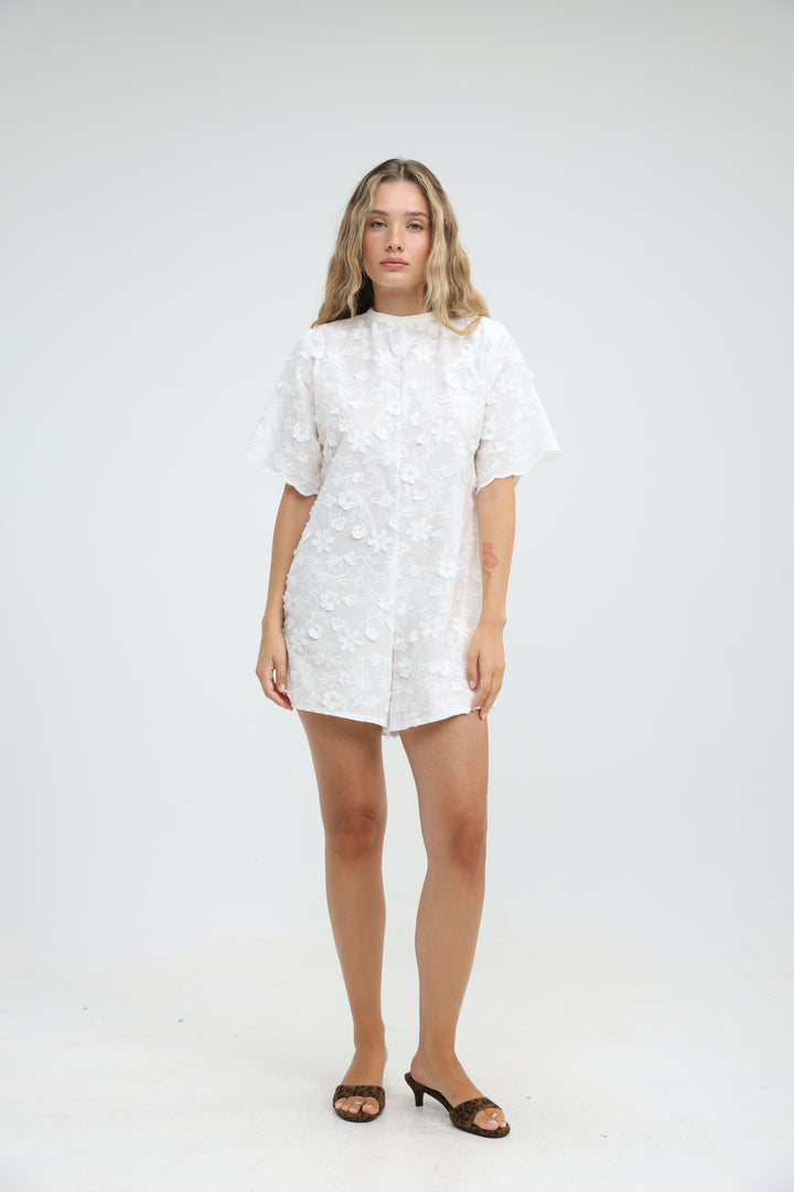 Floral Embroidery White Jumpsuit