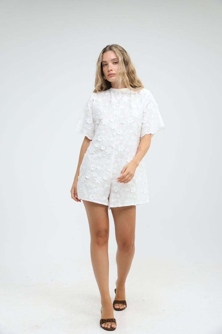 Floral Embroidery White Jumpsuit