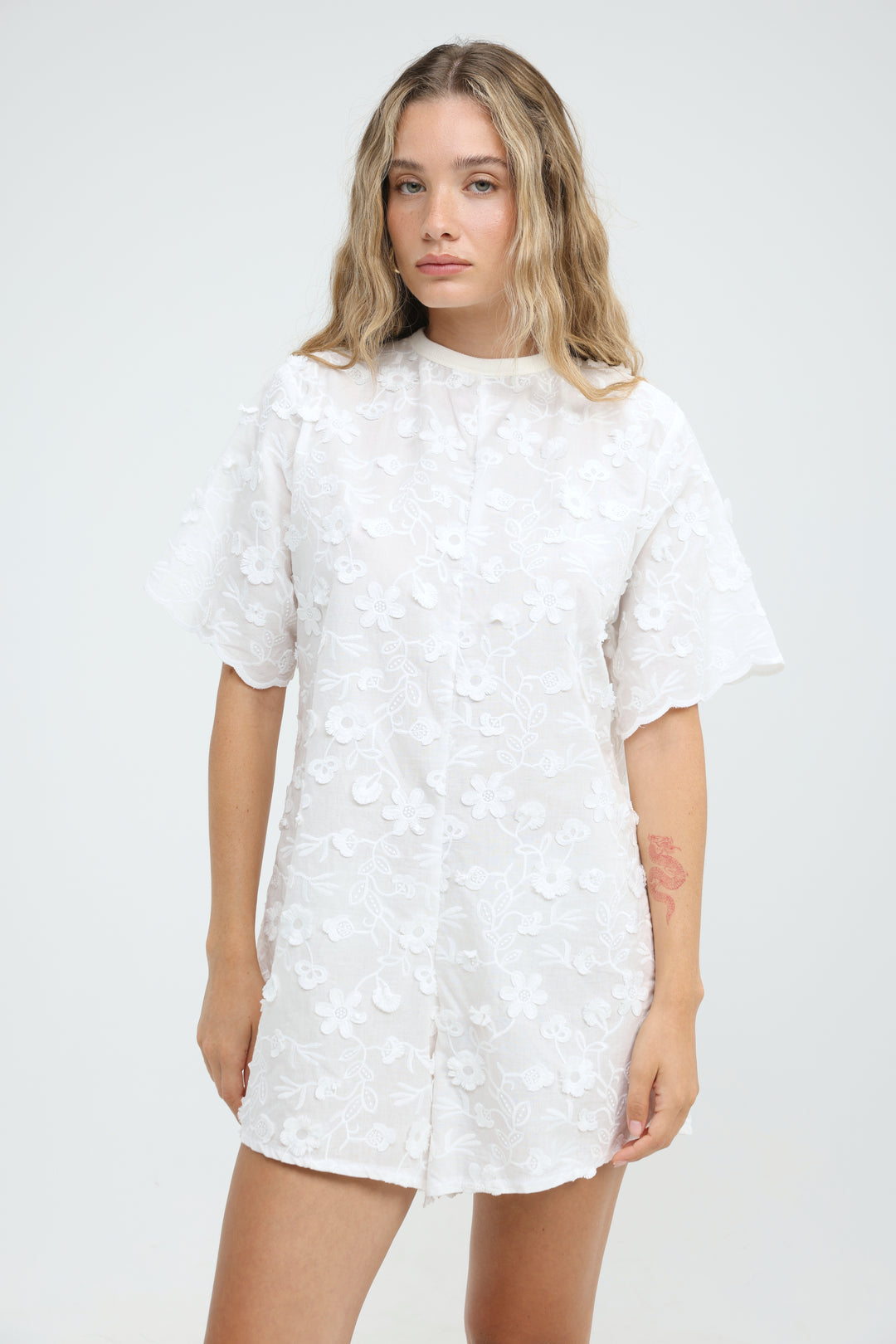 Floral Embroidery White Jumpsuit