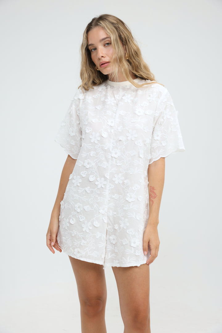 Floral Embroidery White Jumpsuit