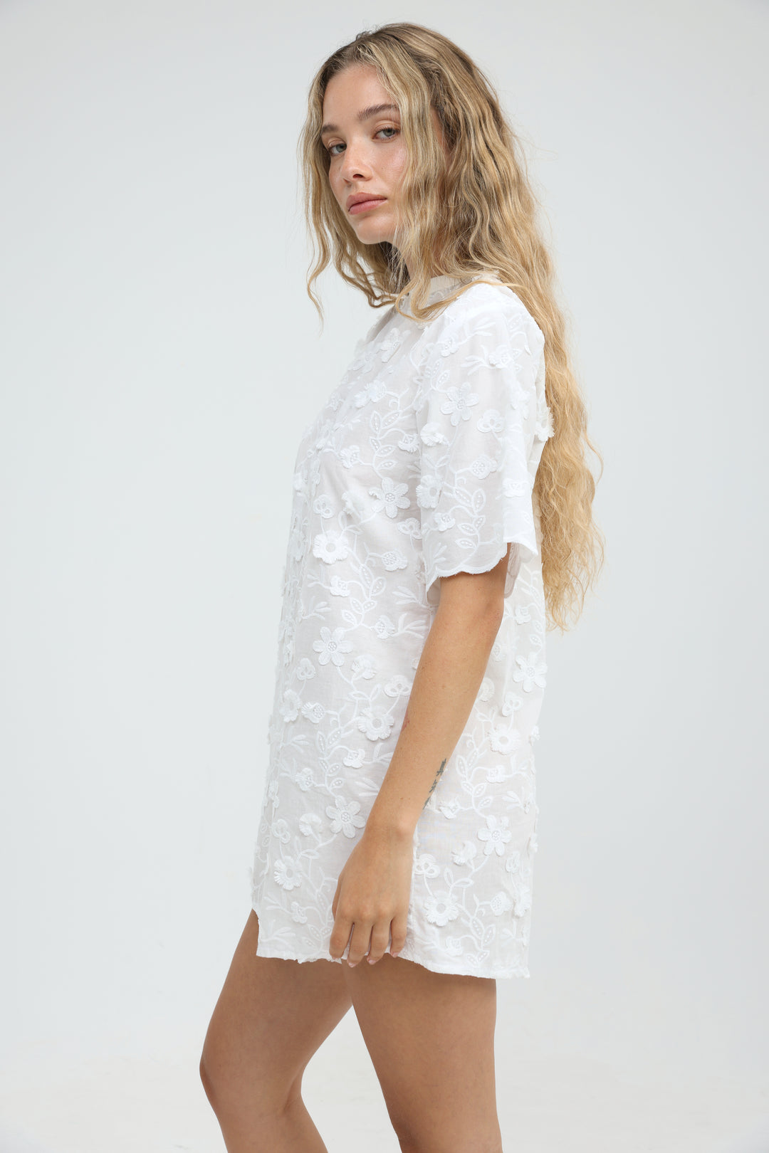 Floral Embroidery White Jumpsuit