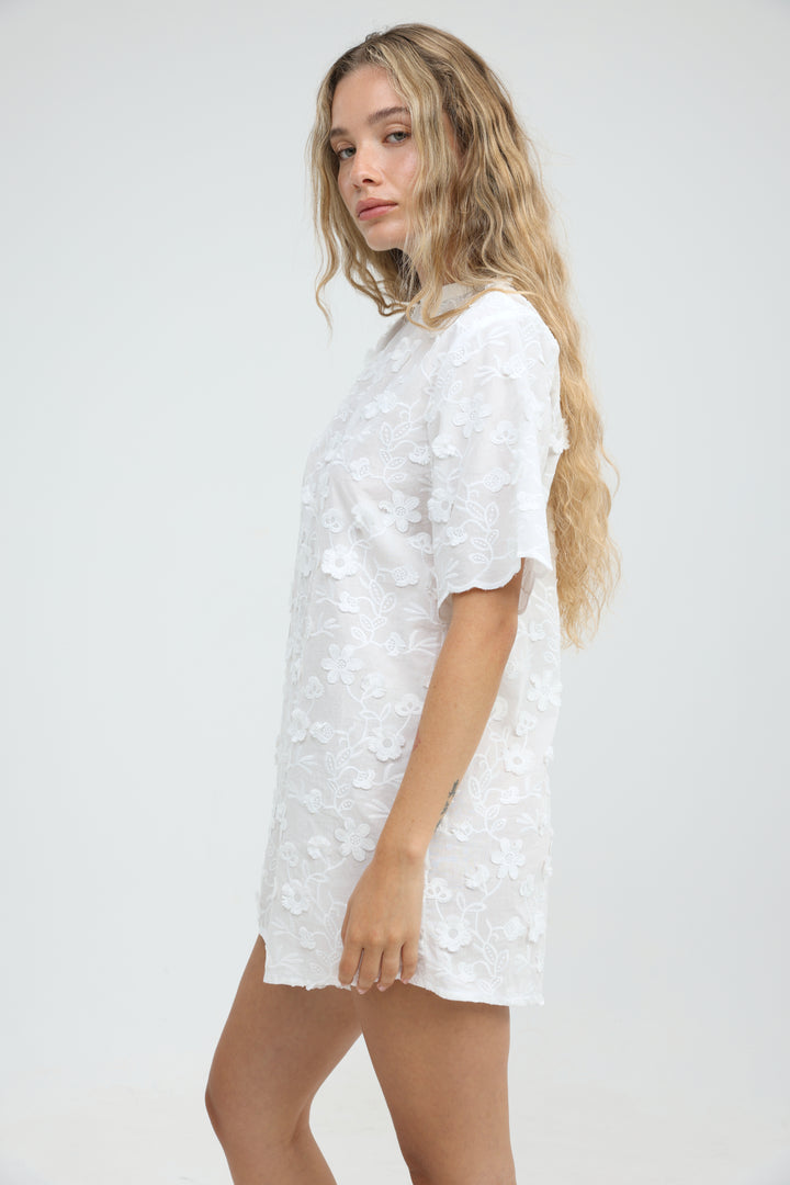 Floral Embroidery White Jumpsuit