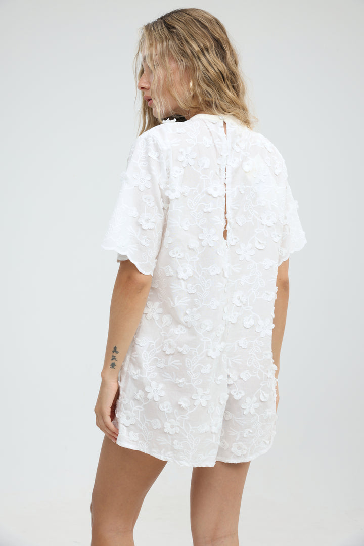 Floral Embroidery White Jumpsuit