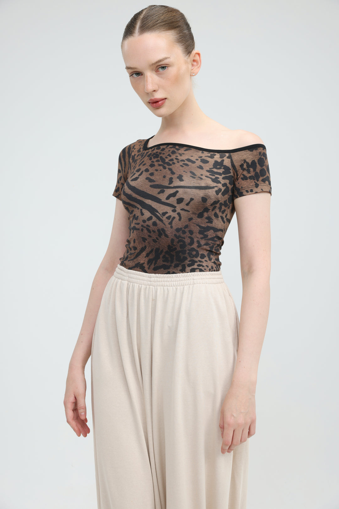 Temptation Leopard One Shoulder T-Shirt