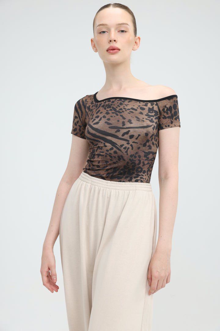 Temptation Leopard One Shoulder T-Shirt