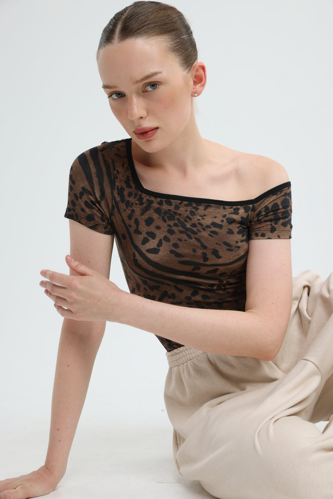 Temptation Leopard One Shoulder T-Shirt