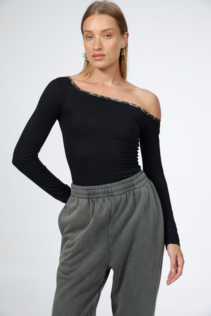 Temptation Black Drop Shoulder Top