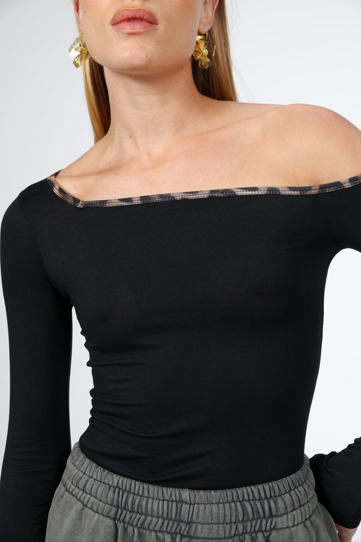 Temptation Black Drop Shoulder Top