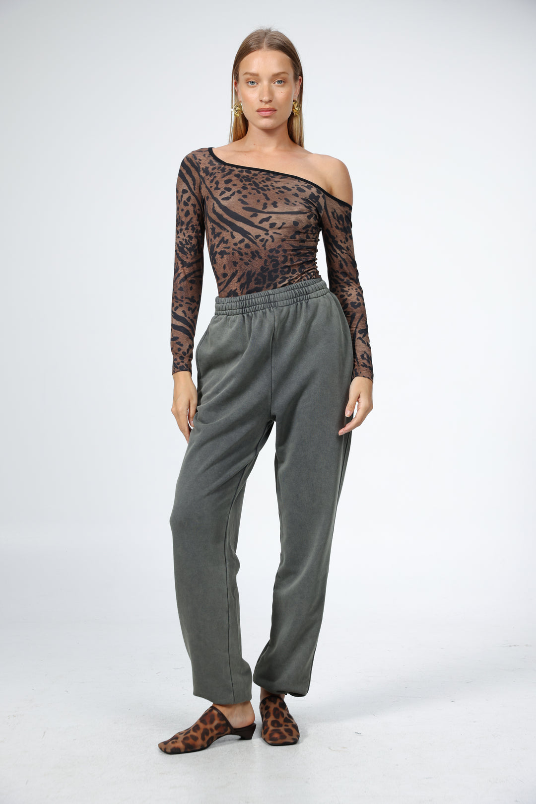 Temptation Leopard Drop Shoulder Top