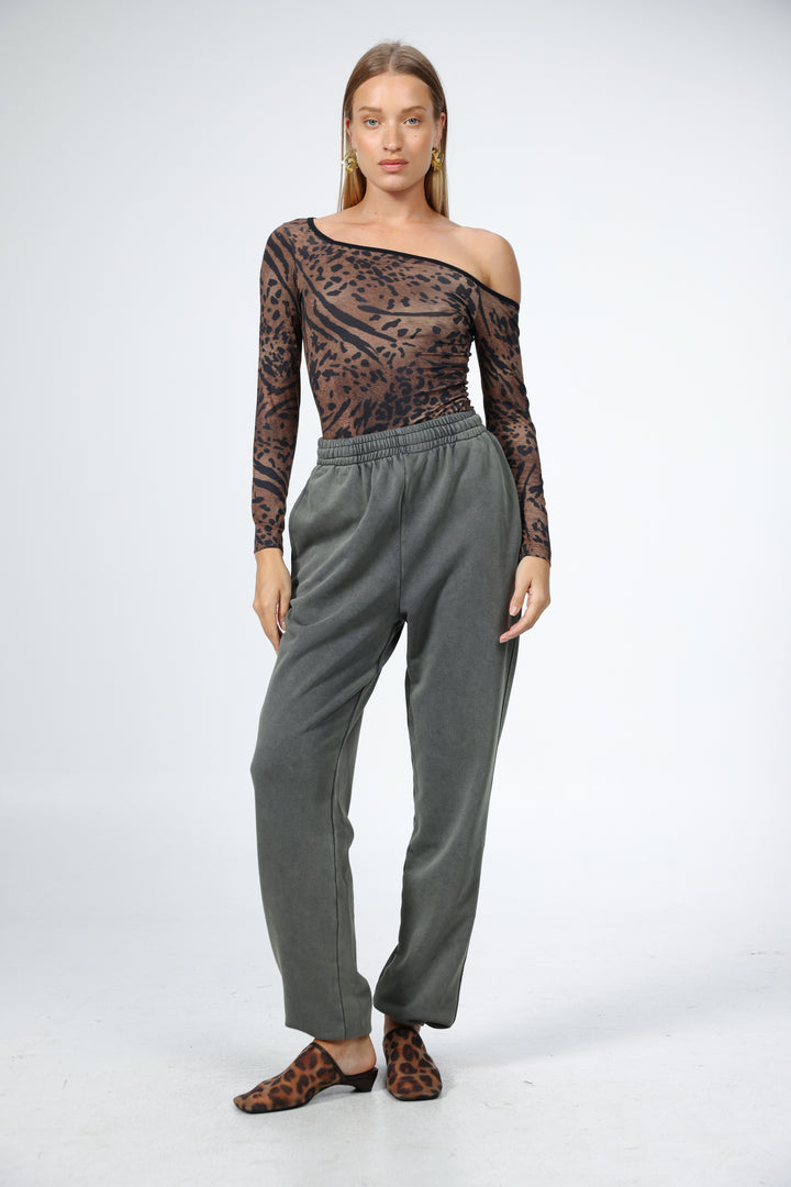 Temptation Leopard Drop Shoulder Top