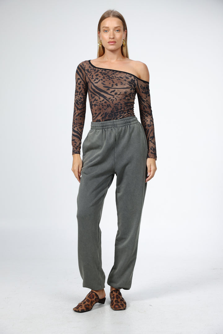 Temptation Leopard Drop Shoulder Top