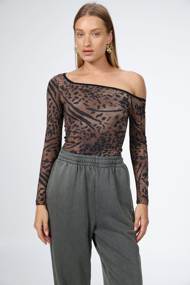 Temptation Leopard Drop Shoulder Top