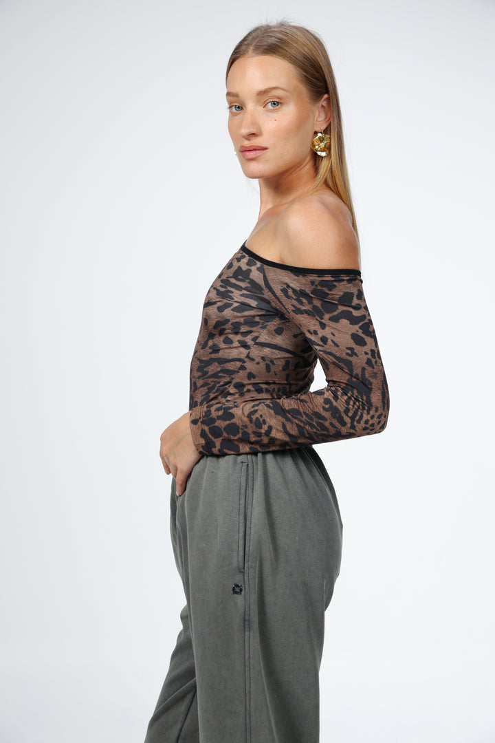 Temptation Leopard Drop Shoulder Top