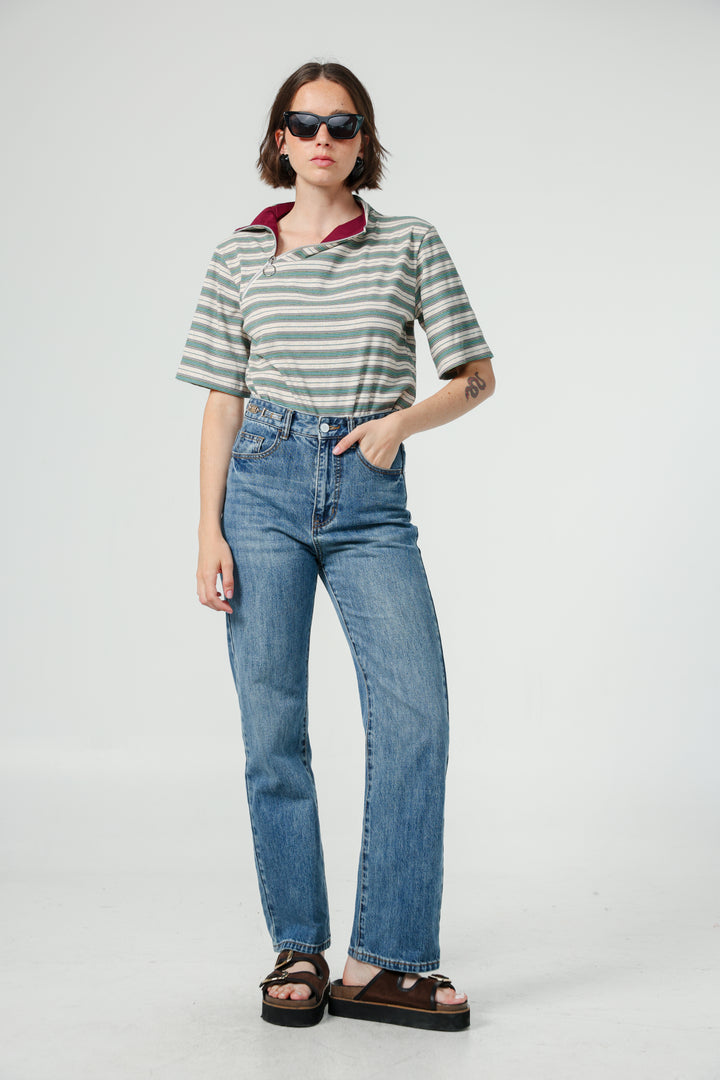 Asa Green Striped Polo