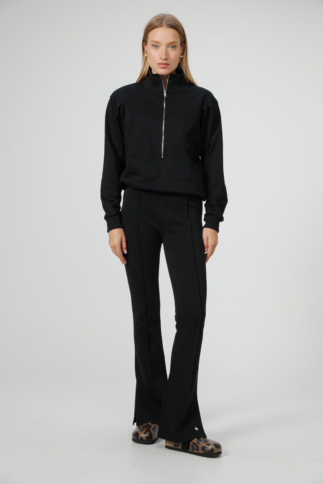 Flared Black Split Leggings