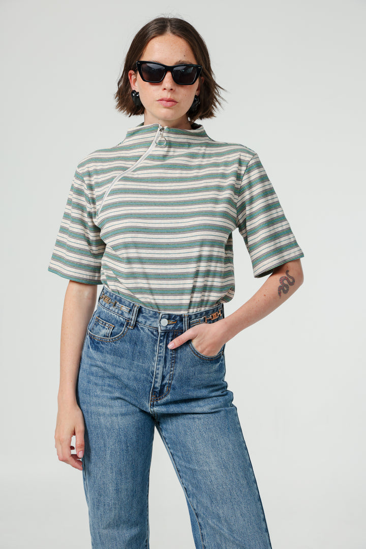 Asa Green Striped Polo