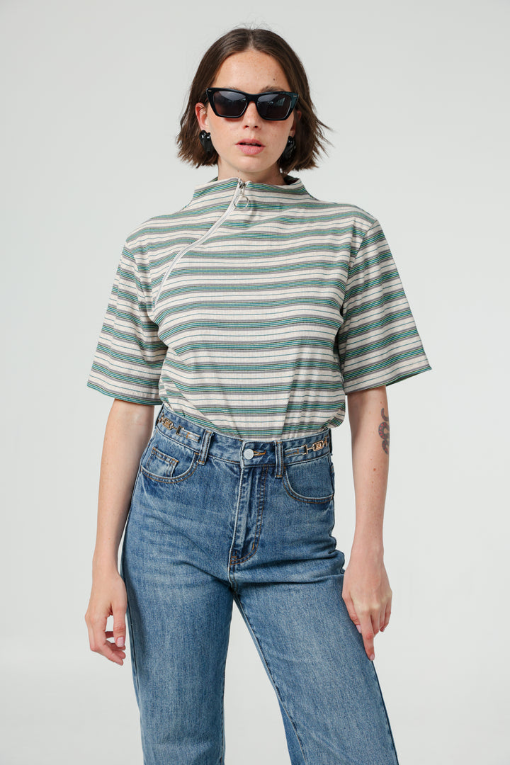Asa Green Striped Polo