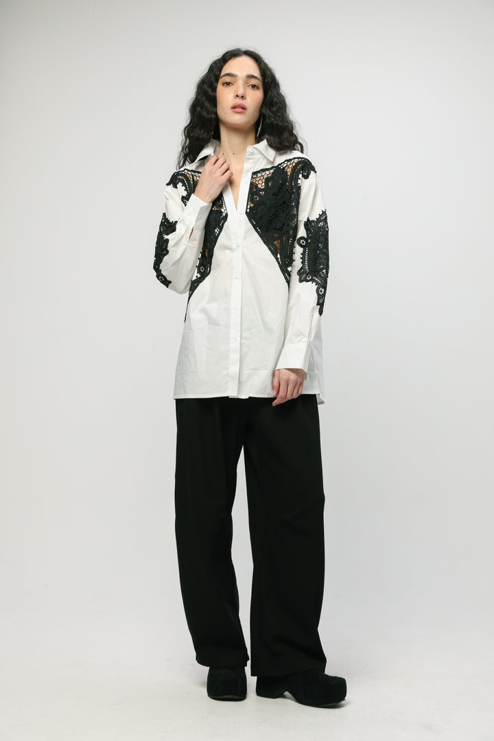 Lace Panel White/Black Shirt